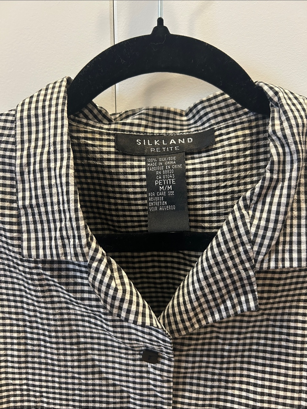SilkLand Petite Black & White Gingham Button-Down Blouse
